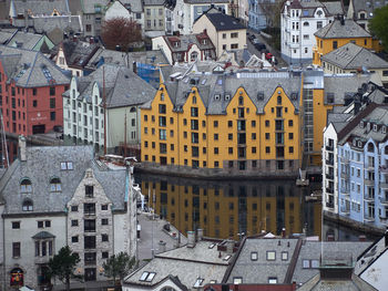 High angle view of buildings in city