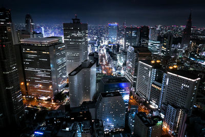 High angle shot of illuminated cityscape