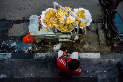 High angle view of stuffed toy on street