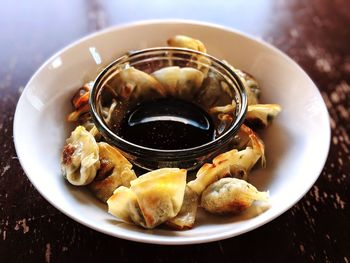 Close-up of food in plate on table