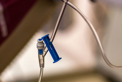 Close-up of iv drip in hospital