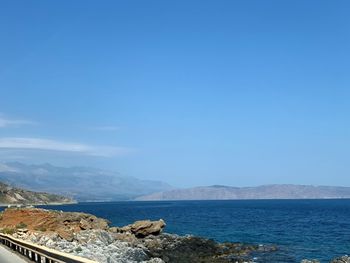 Scenic view of sea against blue sky