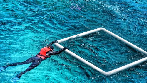 High angle view of blue sea