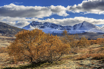 Scenic view of snowcapped mountains against sky