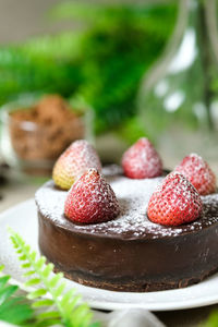 Close-up of cake with strawberries