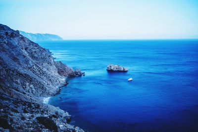 High angle view of sea against clear sky