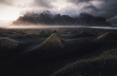 Scenic view of land against sky