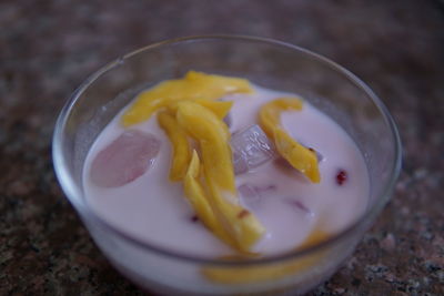 Close-up of dessert in plate on table