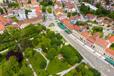 Aerial view of centre of koprivnica town in croatia