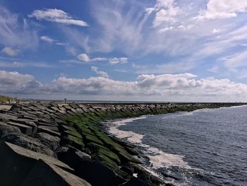 Scenic view of sea against cloudy sky