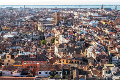 Venice city viewed from campanile di san marco in san marco plaza in venice, italy.