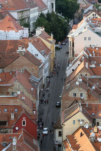 Aerial view of the rooftops of radiceva street in zagreb, croatia