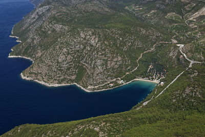 High angle view of sea and mountains