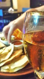 Close-up of beer in glass