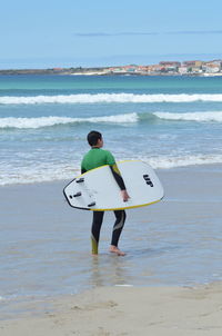 Full length rear view of man on beach