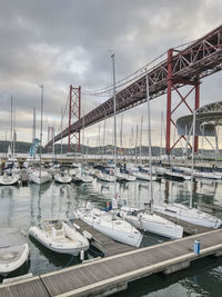 Boats moored at harbor