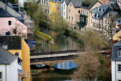 Bridge over canal amidst buildings in city