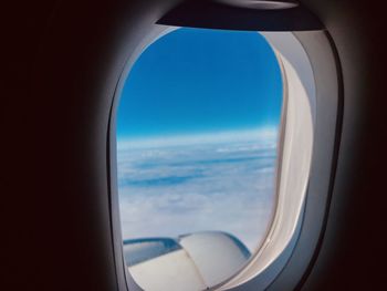 View of sea through airplane window