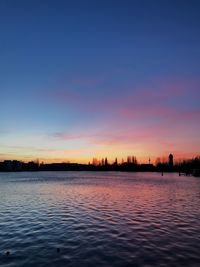 Scenic view of lake against sky during sunset