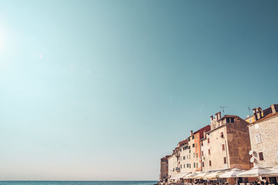 View of istrian peninsula, adriatic sea, from harbor of rovinj, croatia