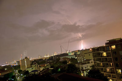 Aerial view of illuminated city against sky at night