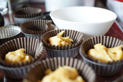 Close-up of cupcakes on table