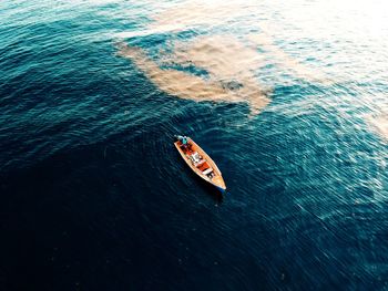 High angle view of boat in sea