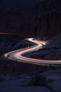 Car trails on the roads in arches national park