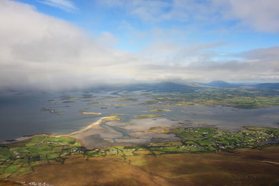 Aerial view of landscape against cloudy sky