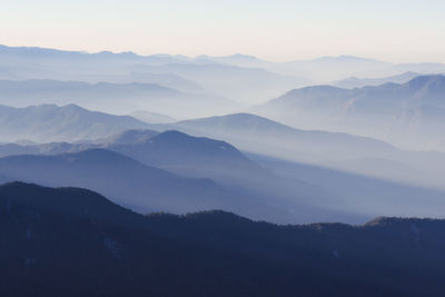 Scenic view of silhouette mountains against sky during sunset