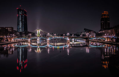 Reflection of illuminated buildings in water