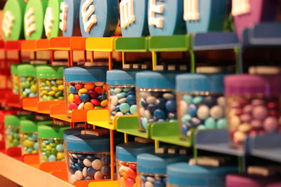 Close-up of toys for sale at store