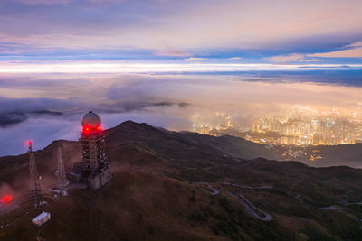 Scenic view of mountains against sky during sunset