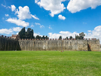 Castle on field against sky