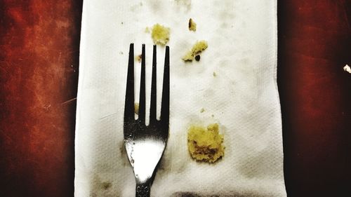 High angle view of bread in plate on table