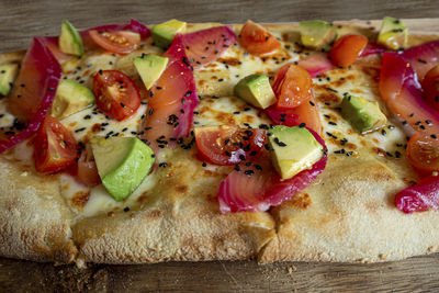 Close-up of pizza on table