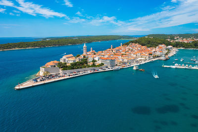 High angle view of boats in sea