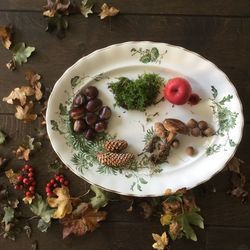 Directly above shot of breakfast served on table