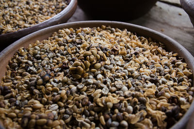 High angle view of shells in bowl