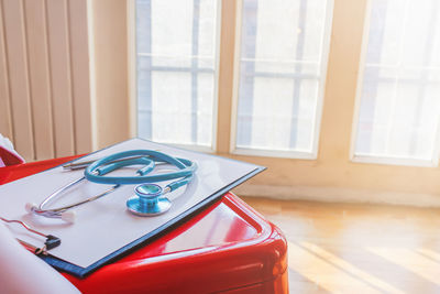 High angle view of eyeglasses on table