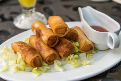 Close-up of breakfast served in plate