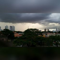 Buildings against cloudy sky