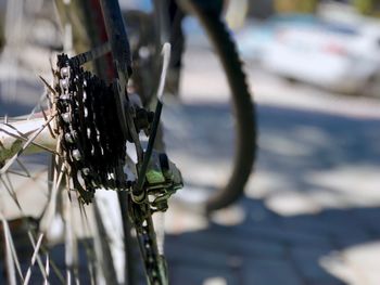 Close-up of bicycle on metal