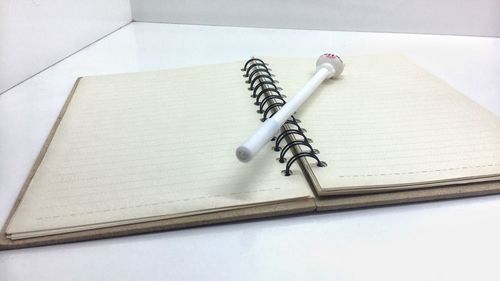 High angle view of pen on table