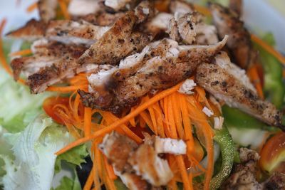 Close-up of chopped vegetables in plate