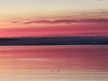 Scenic view of sea against orange sky