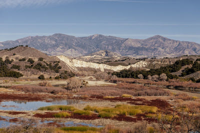 Scenic view of landscape and mountains against sky