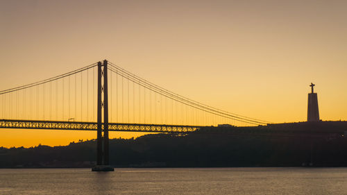 View of suspension bridge against sky during sunset