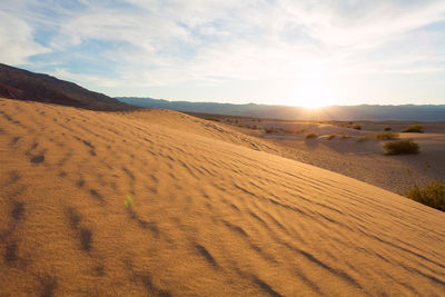 Scenic view of desert against sky during sunset