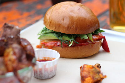 Close-up of burger in plate